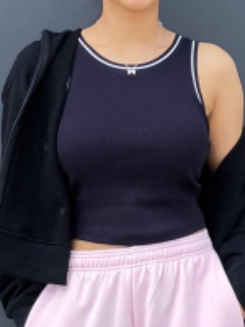 NWT! Uniqlo - Ribbed Cropped Bra Tank Top 473987(52-021) | Navy |& White | XL - Picture 3 of 12